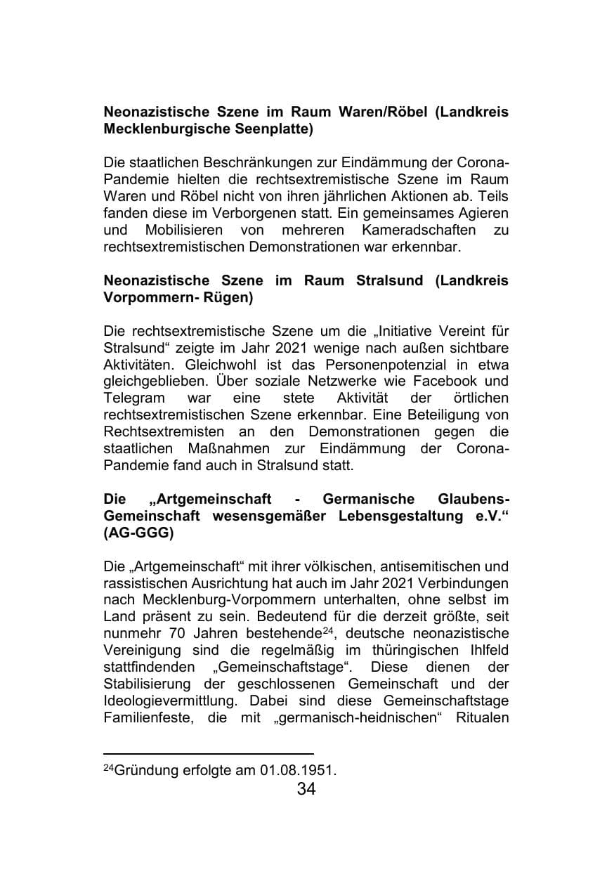 Seite 38 des Verfassungsschutzbericht 2021 Mecklenburg-Vorpommern