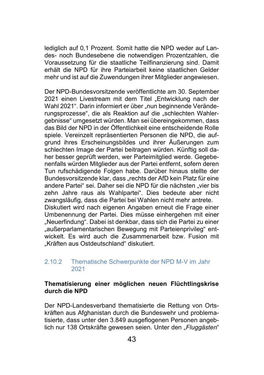 Seite 47 des Verfassungsschutzbericht 2021 Mecklenburg-Vorpommern