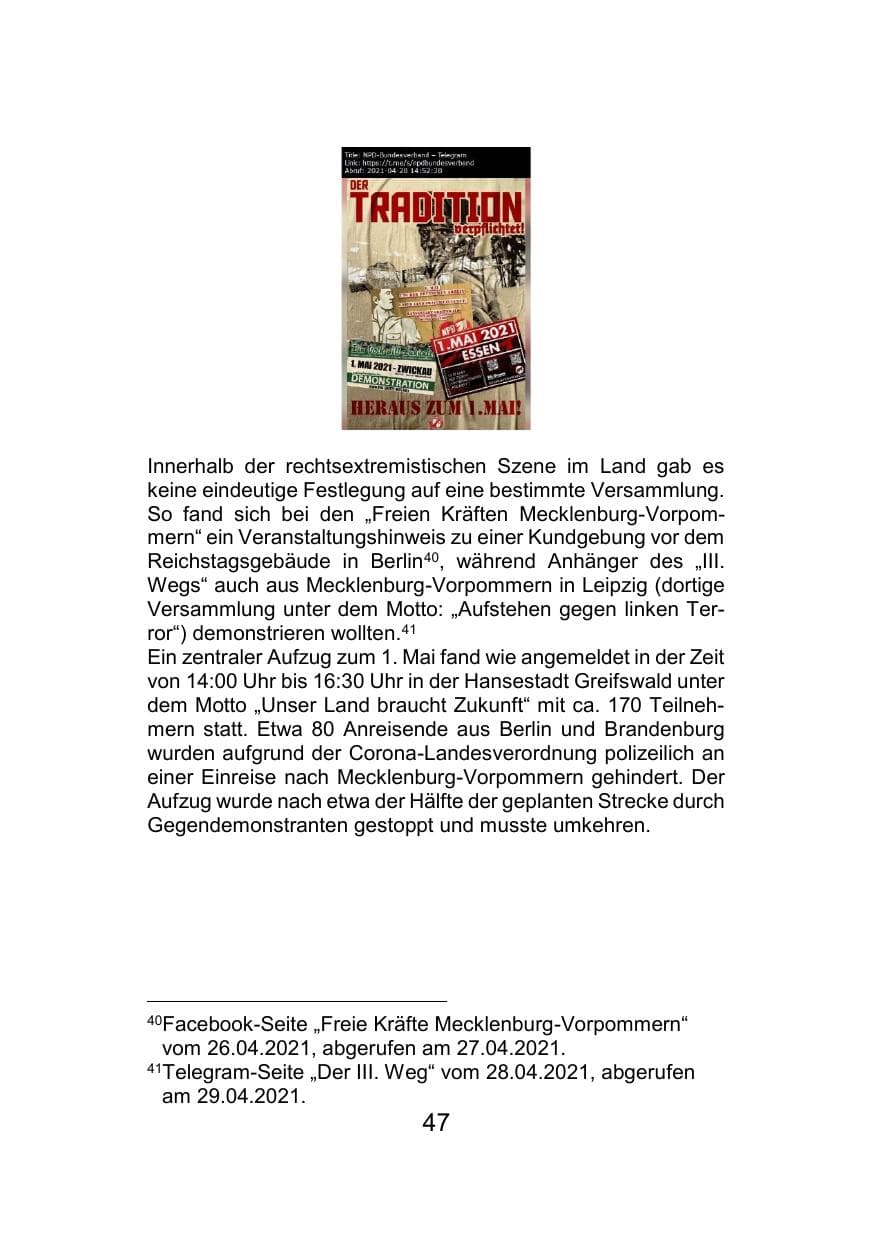 Seite 51 des Verfassungsschutzbericht 2021 Mecklenburg-Vorpommern