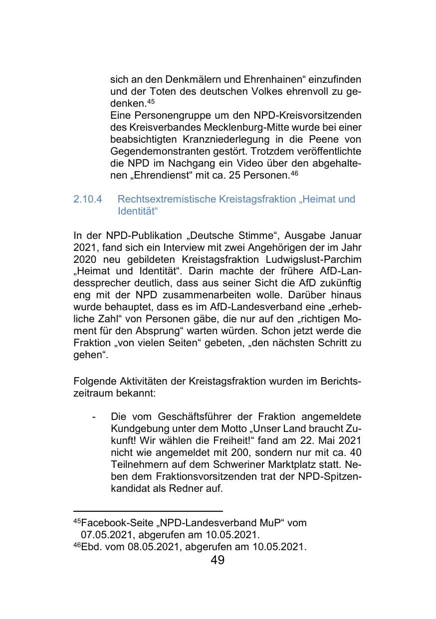 Seite 53 des Verfassungsschutzbericht 2021 Mecklenburg-Vorpommern