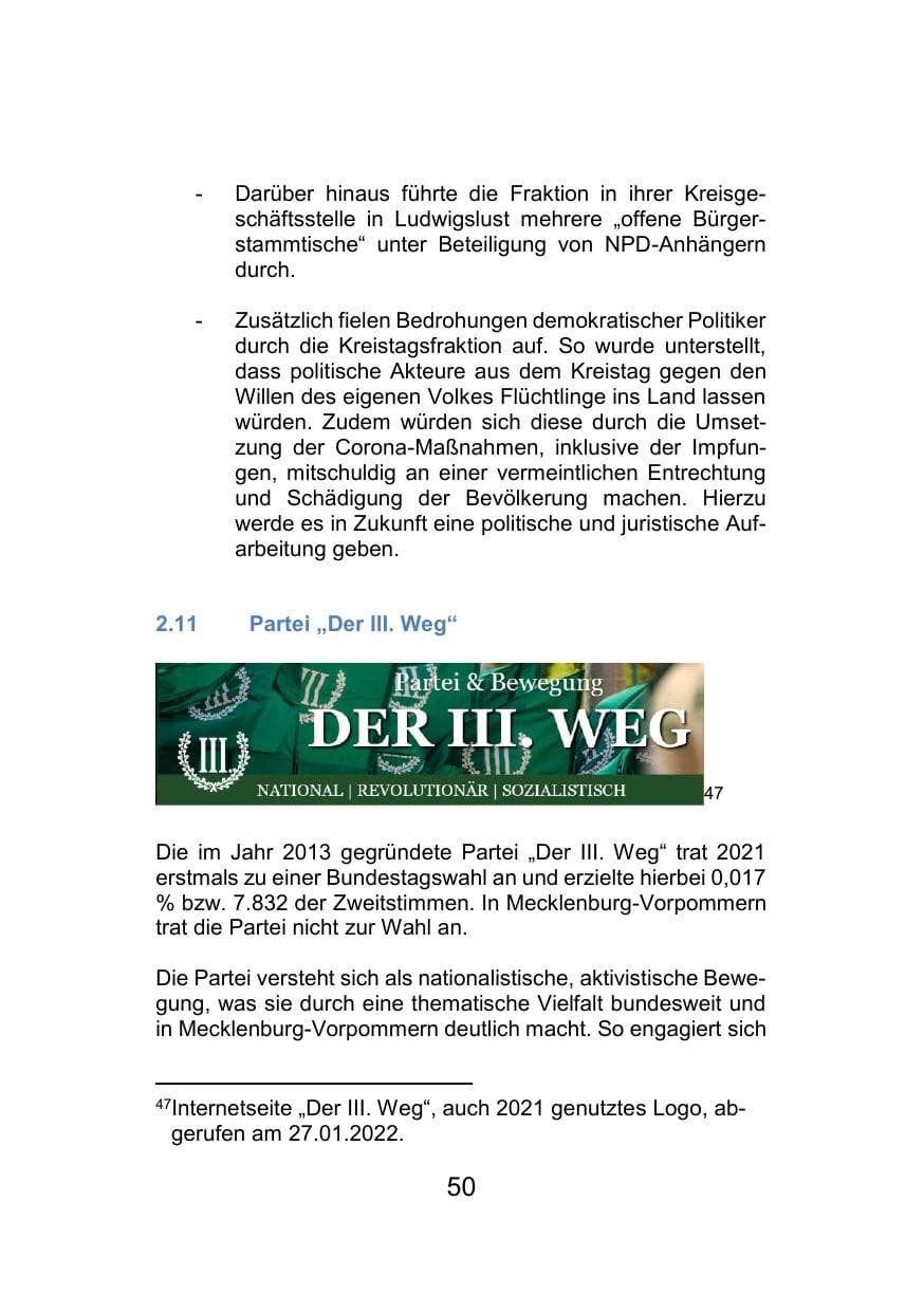 Seite 54 des Verfassungsschutzbericht 2021 Mecklenburg-Vorpommern
