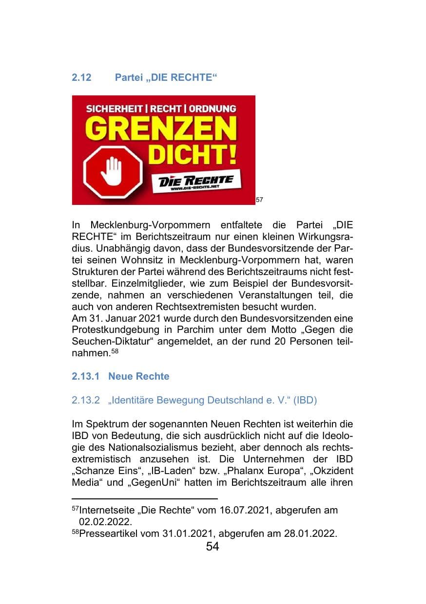 Seite 58 des Verfassungsschutzbericht 2021 Mecklenburg-Vorpommern