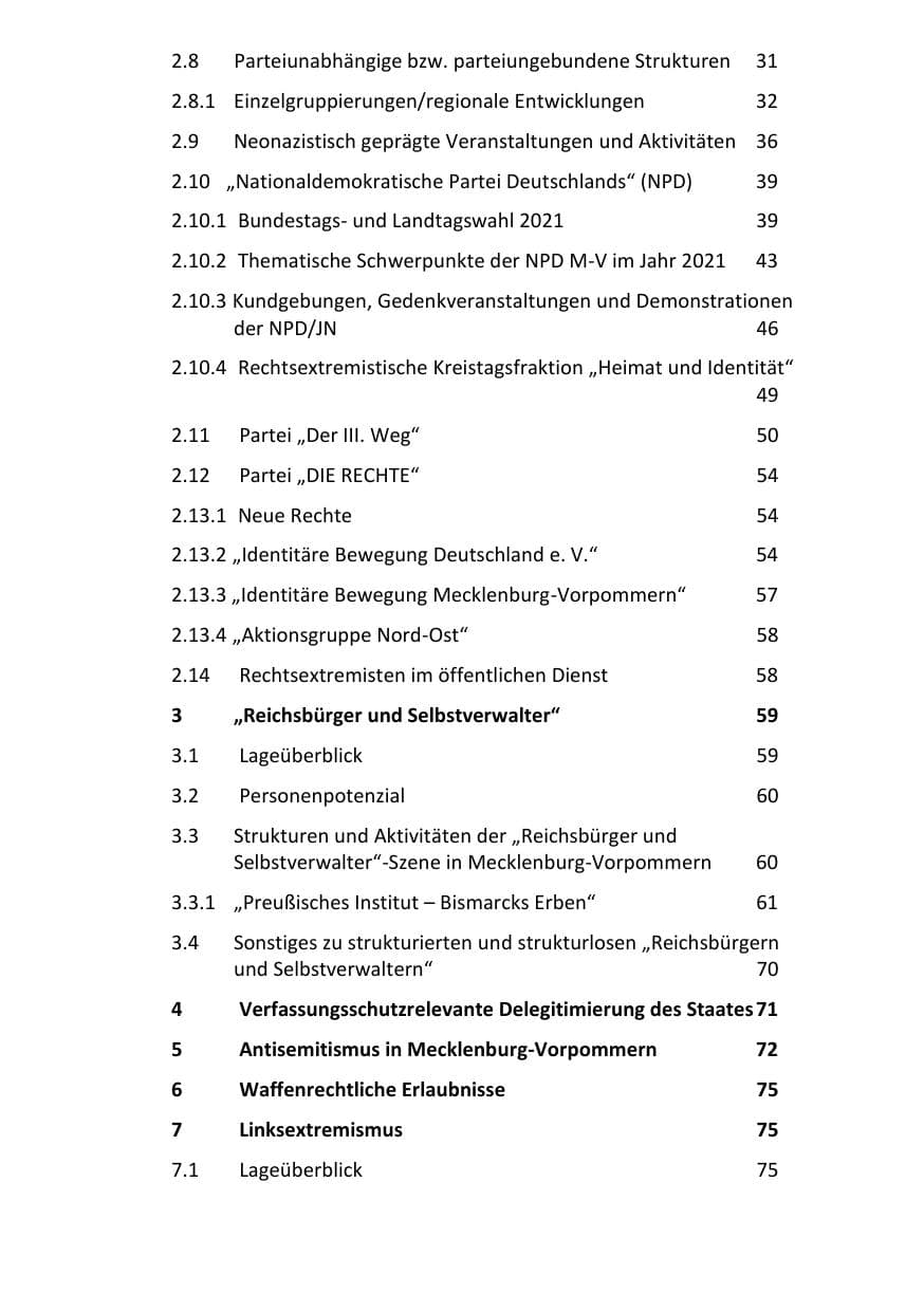 Seite 7 des Verfassungsschutzbericht 2021 Mecklenburg-Vorpommern