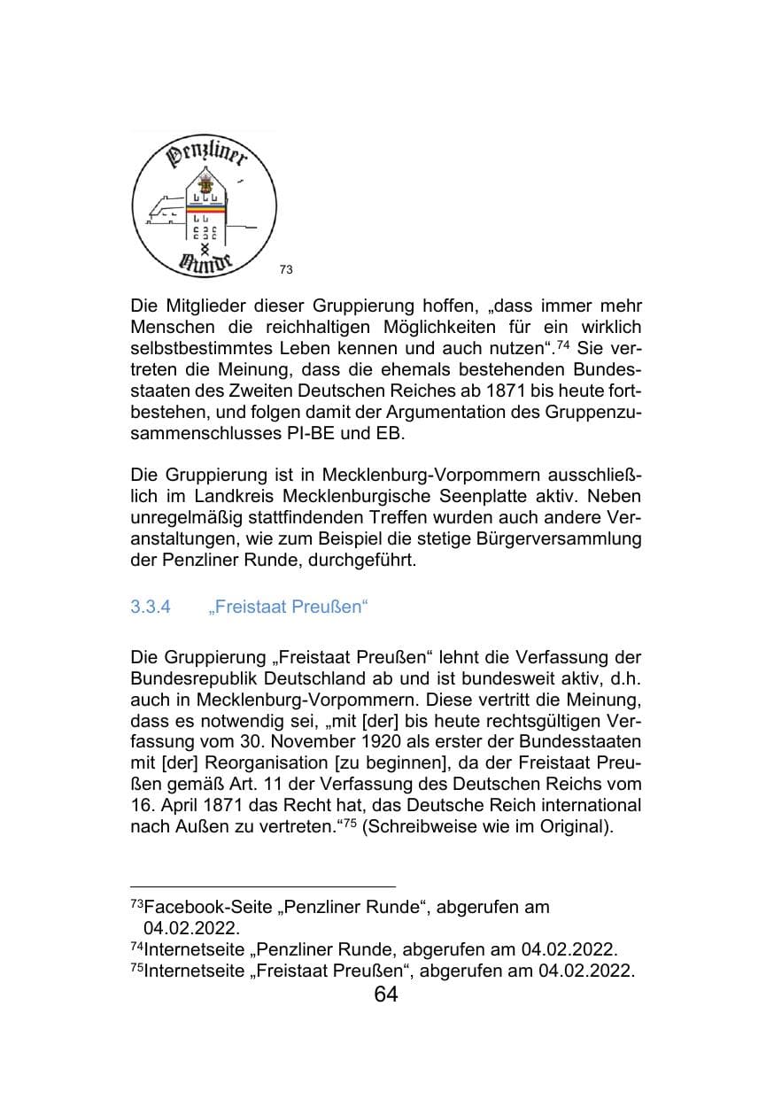 Seite 68 des Verfassungsschutzbericht 2021 Mecklenburg-Vorpommern