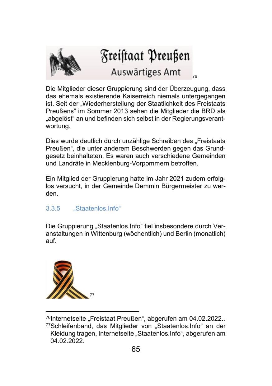 Seite 69 des Verfassungsschutzbericht 2021 Mecklenburg-Vorpommern