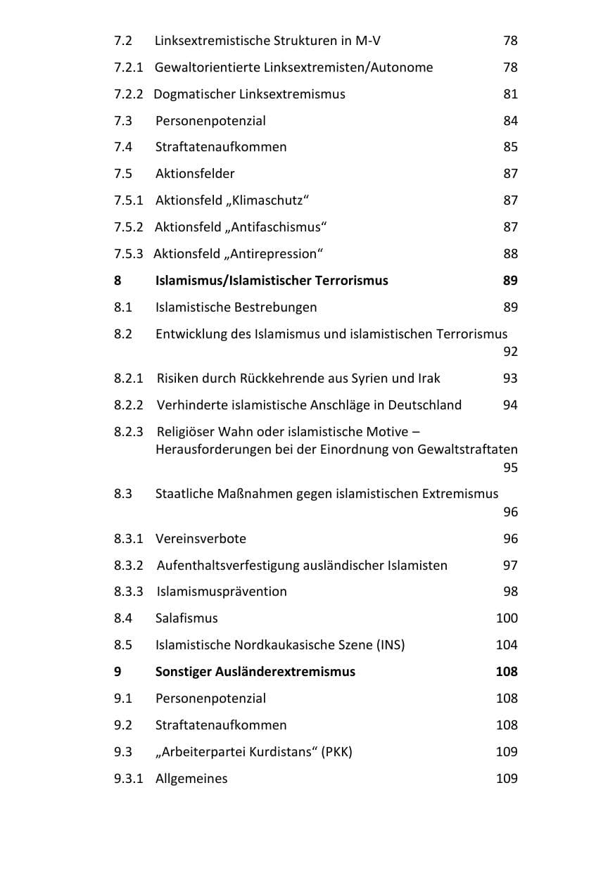 Seite 8 des Verfassungsschutzbericht 2021 Mecklenburg-Vorpommern