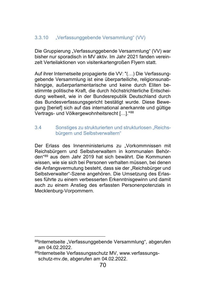 Seite 74 des Verfassungsschutzbericht 2021 Mecklenburg-Vorpommern