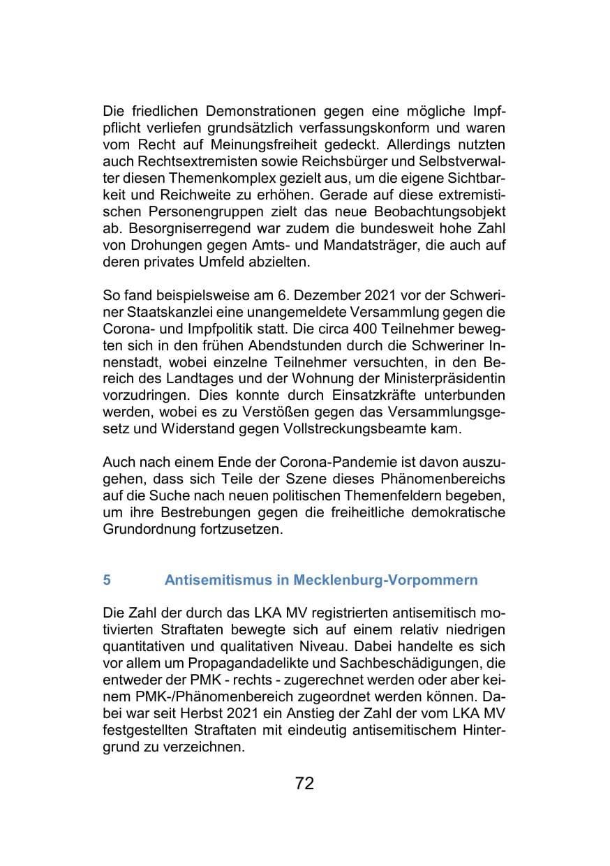 Seite 76 des Verfassungsschutzbericht 2021 Mecklenburg-Vorpommern