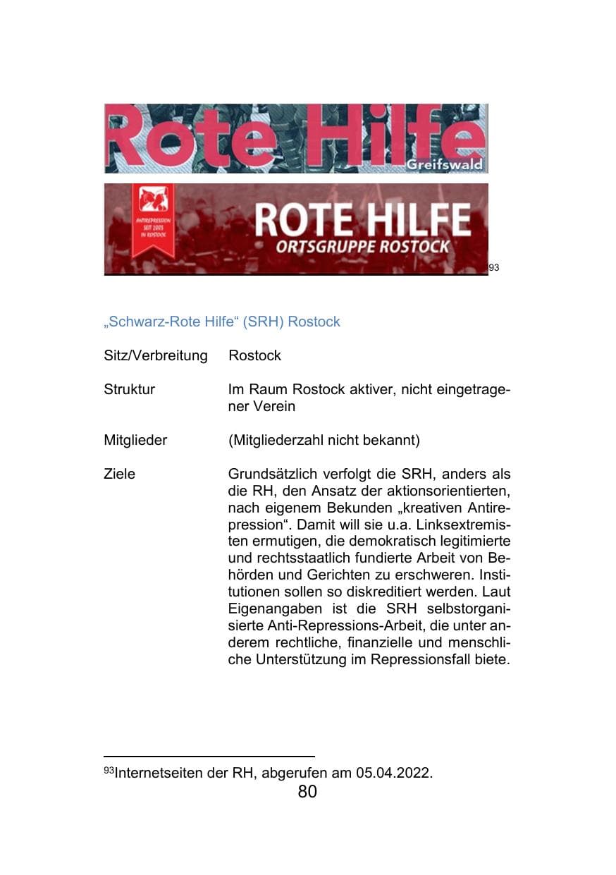 Seite 84 des Verfassungsschutzbericht 2021 Mecklenburg-Vorpommern