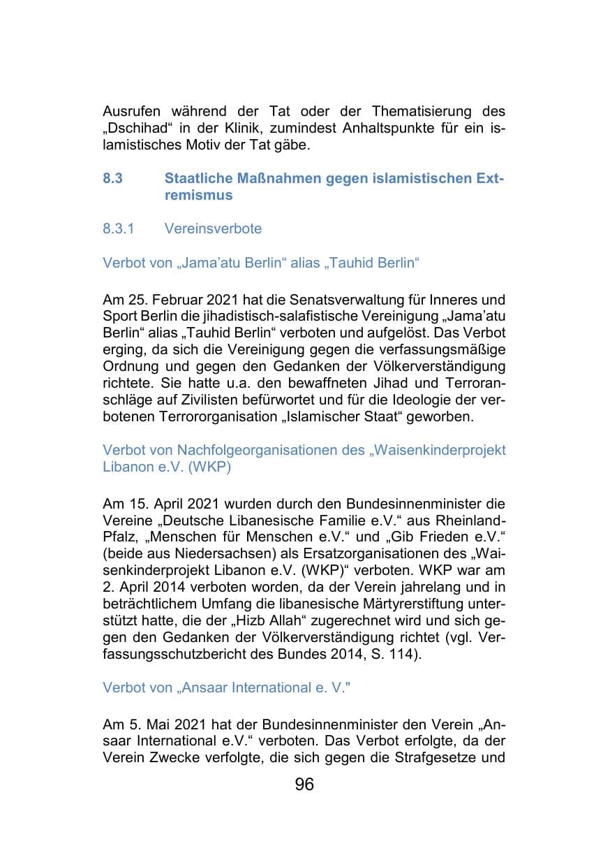 Seite 100 des Verfassungsschutzbericht 2021 Mecklenburg-Vorpommern