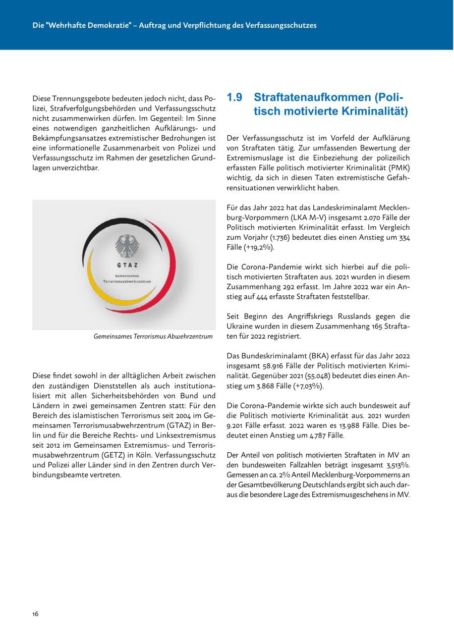 Seite 18 des Verfassungsschutzbericht 2022 Mecklenburg-Vorpommern
