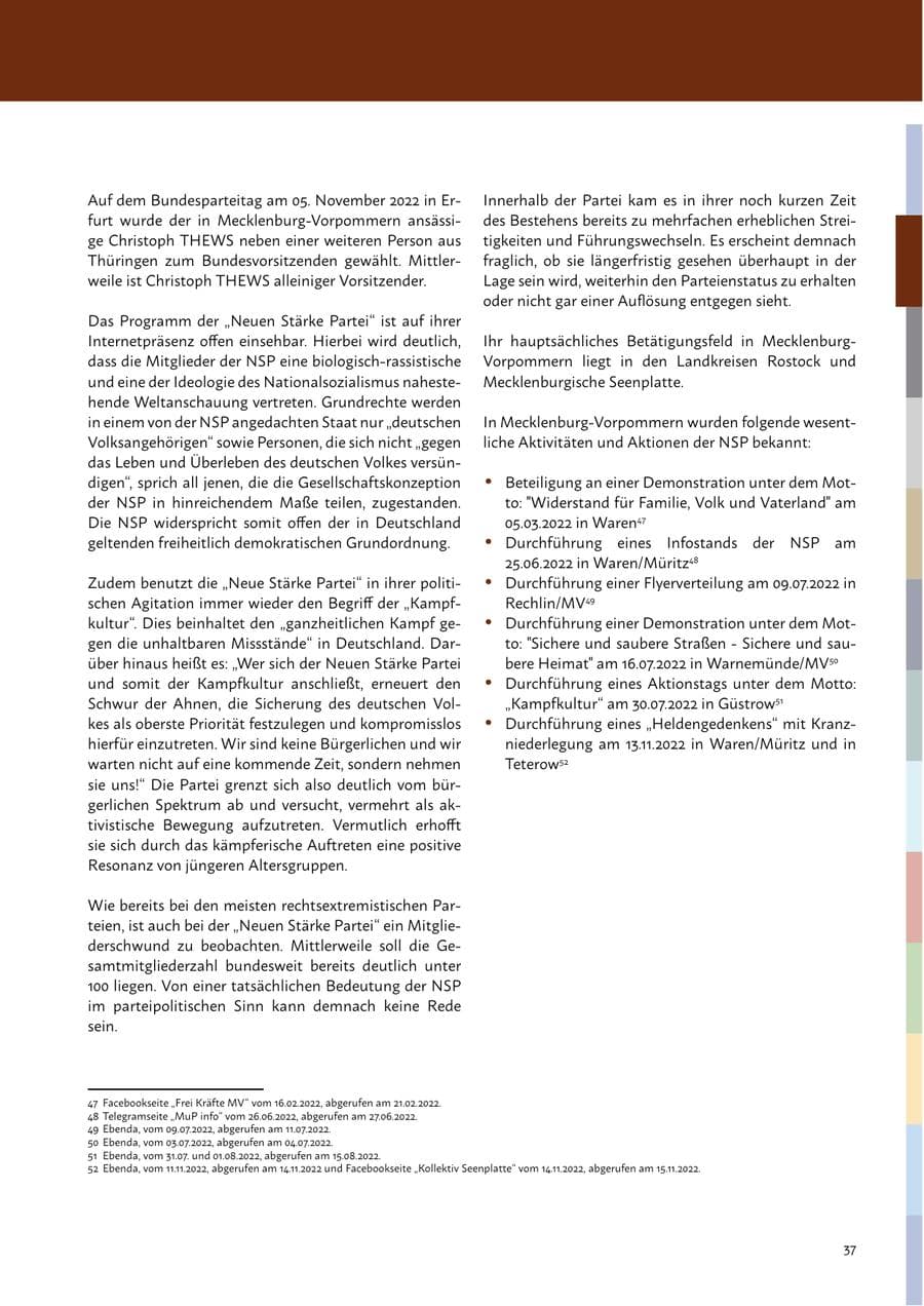 Seite 39 des Verfassungsschutzbericht 2022 Mecklenburg-Vorpommern