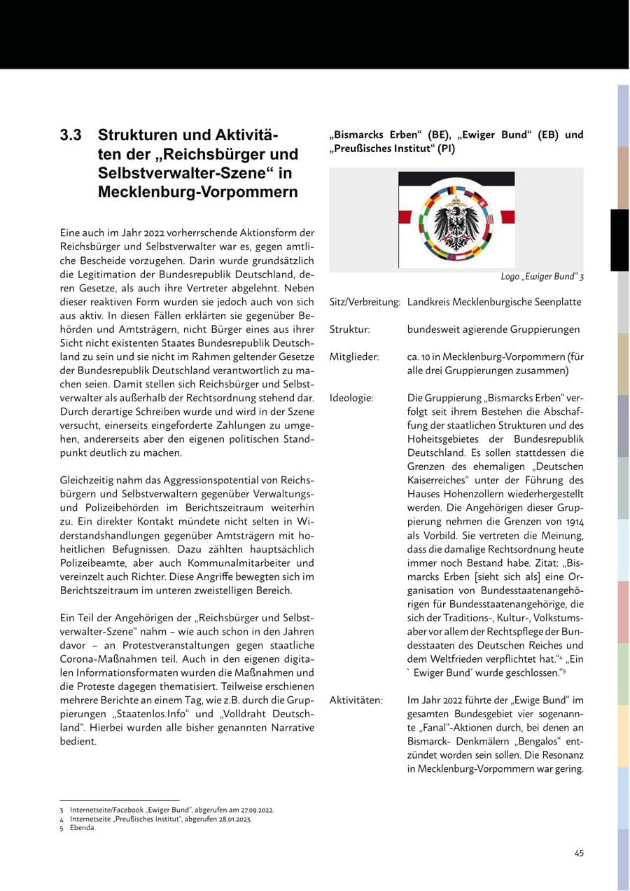 Seite 47 des Verfassungsschutzbericht 2022 Mecklenburg-Vorpommern
