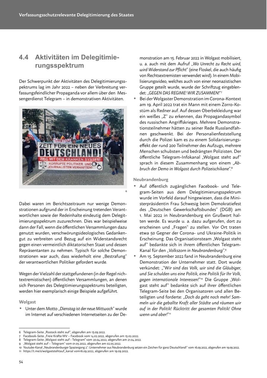 Seite 56 des Verfassungsschutzbericht 2022 Mecklenburg-Vorpommern