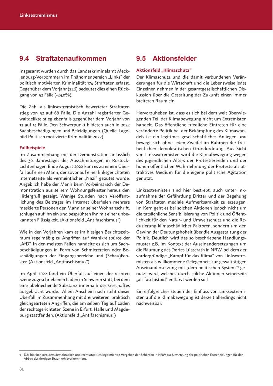 Seite 86 des Verfassungsschutzbericht 2022 Mecklenburg-Vorpommern