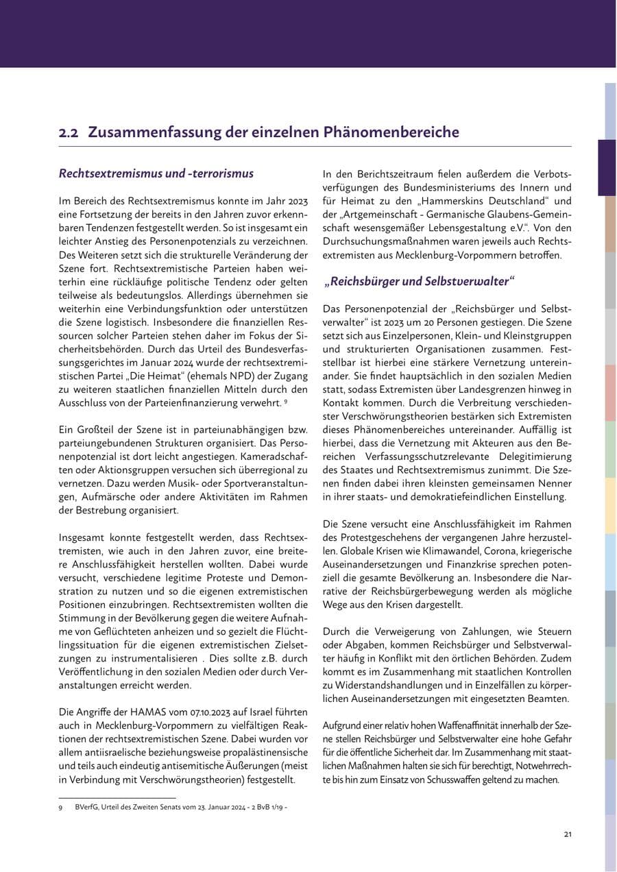 Seite 23 des Verfassungsschutzbericht 2023 Mecklenburg-Vorpommern