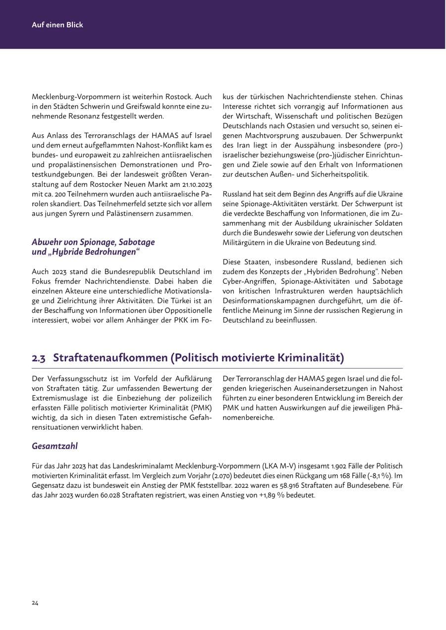 Seite 26 des Verfassungsschutzbericht 2023 Mecklenburg-Vorpommern