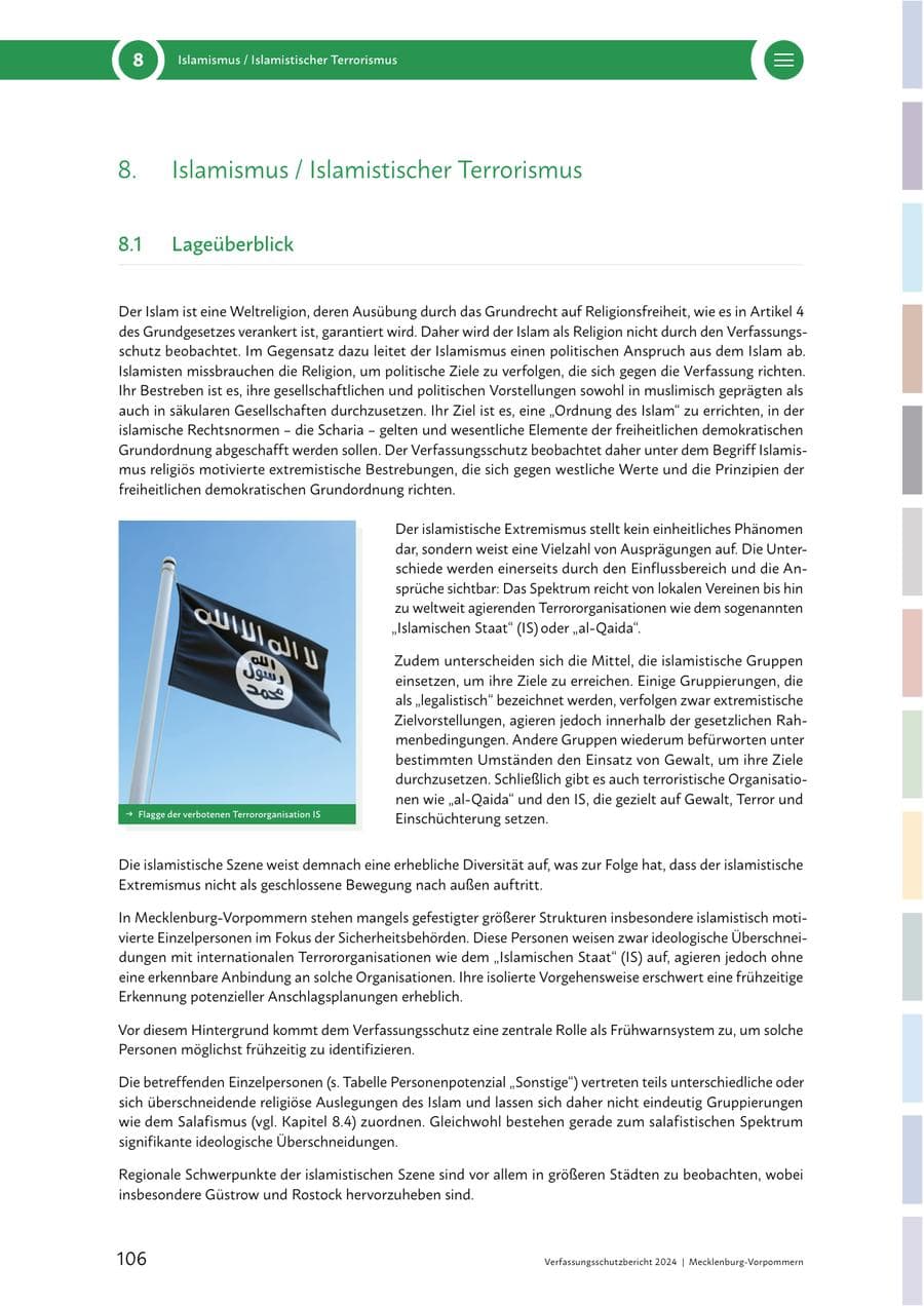 Seite 106 des Verfassungsschutzbericht 2024 Mecklenburg-Vorpommern