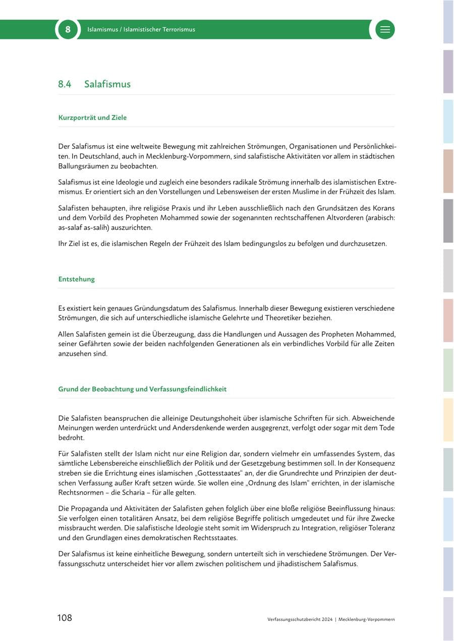 Seite 108 des Verfassungsschutzbericht 2024 Mecklenburg-Vorpommern