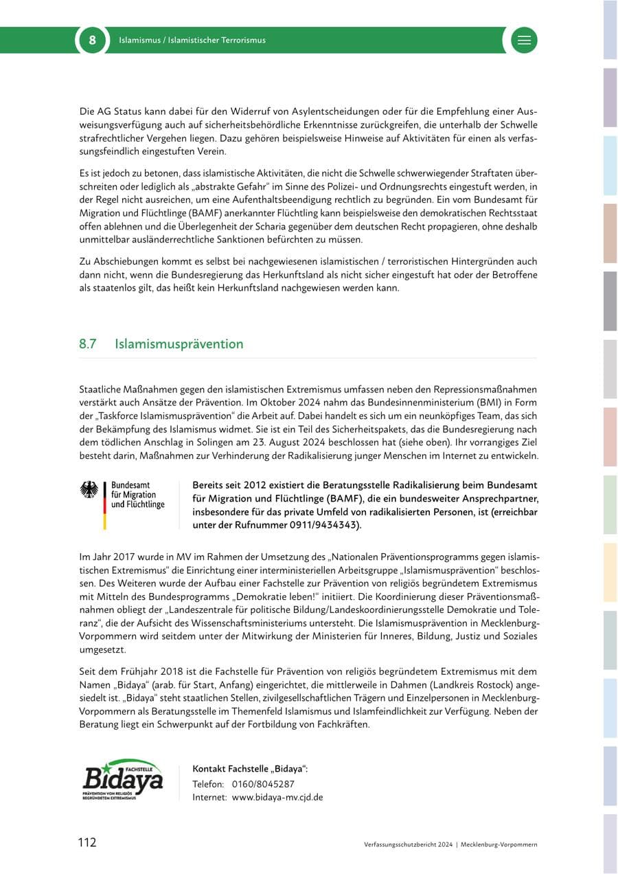 Seite 112 des Verfassungsschutzbericht 2024 Mecklenburg-Vorpommern