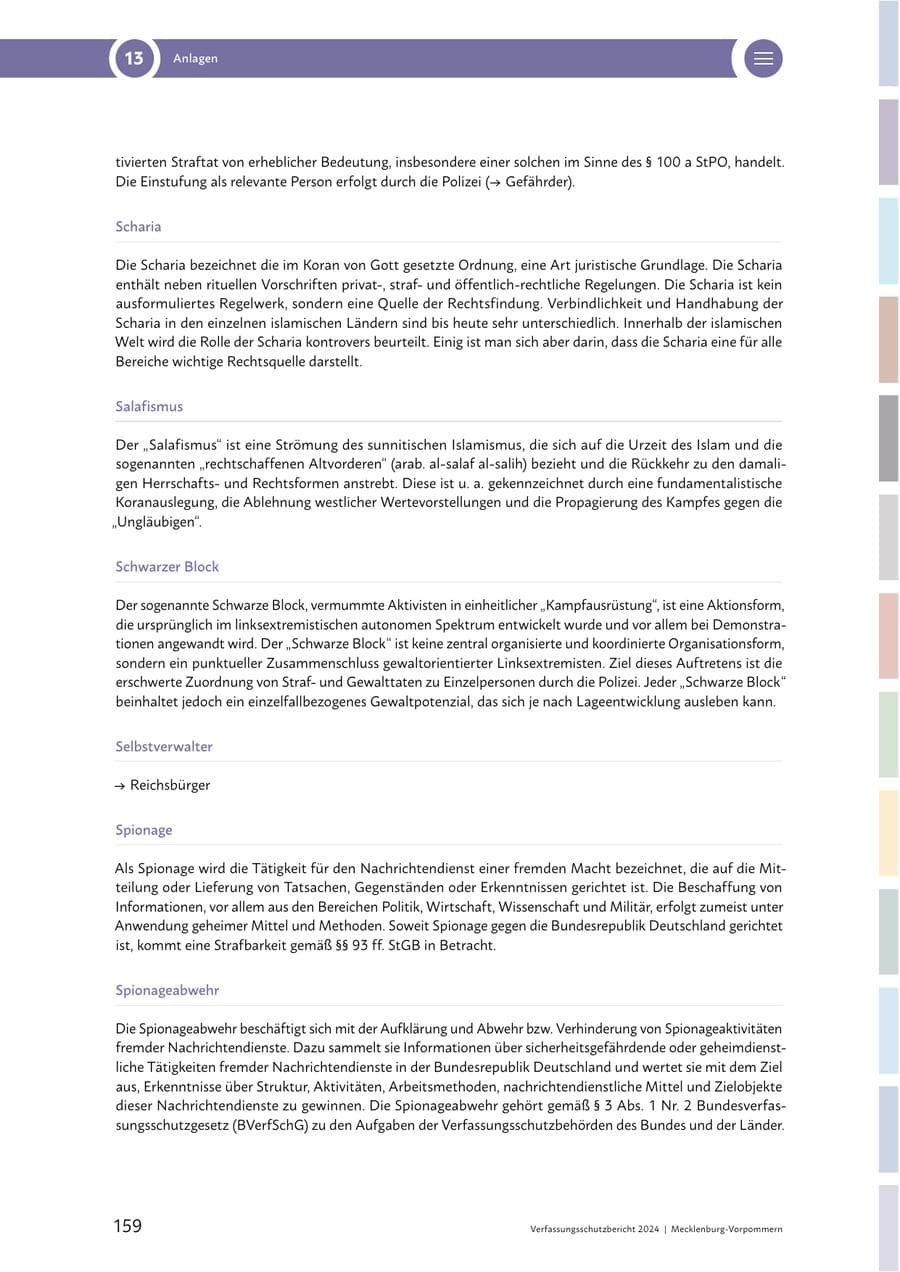Seite 159 des Verfassungsschutzbericht 2024 Mecklenburg-Vorpommern