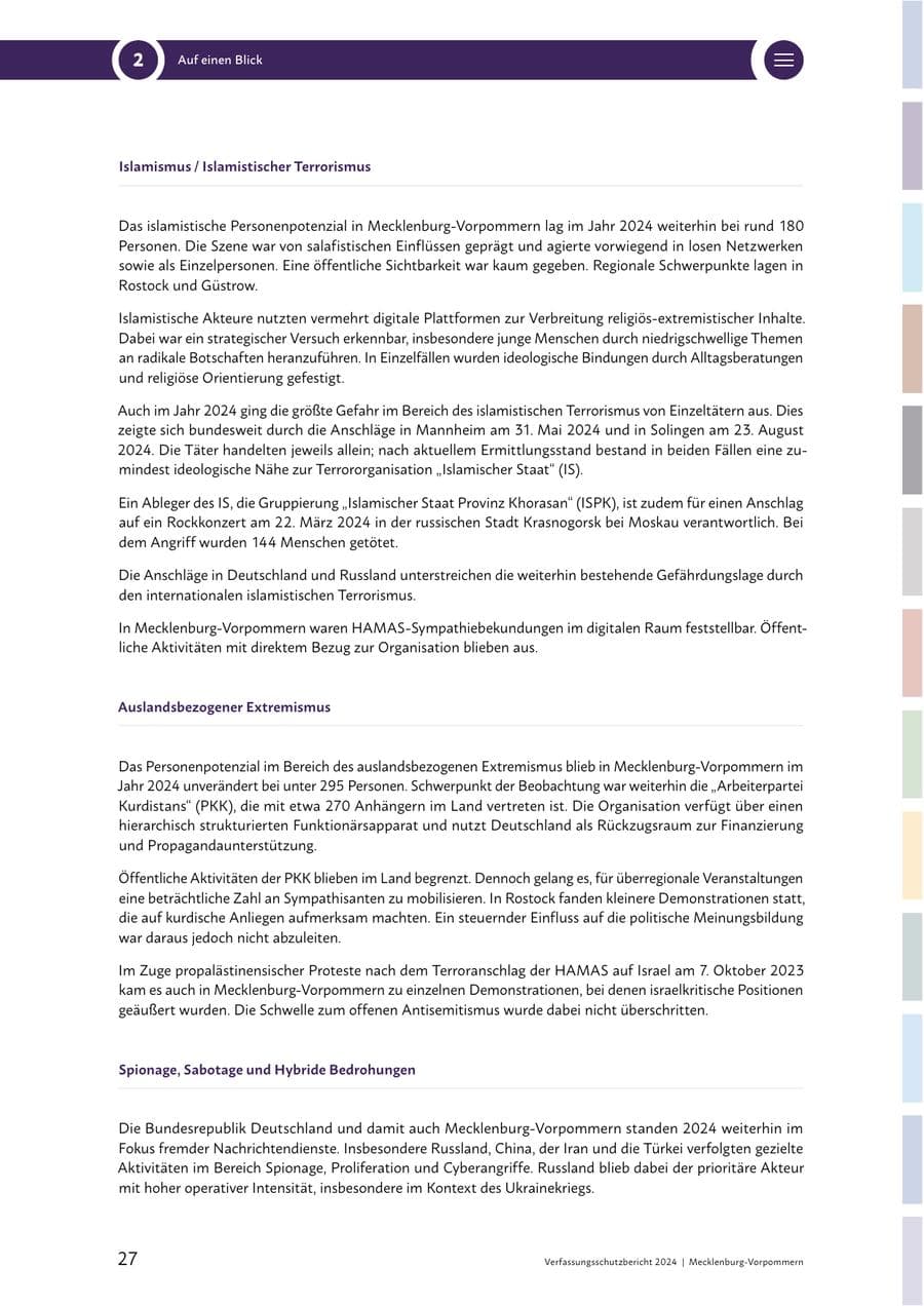 Seite 27 des Verfassungsschutzbericht 2024 Mecklenburg-Vorpommern