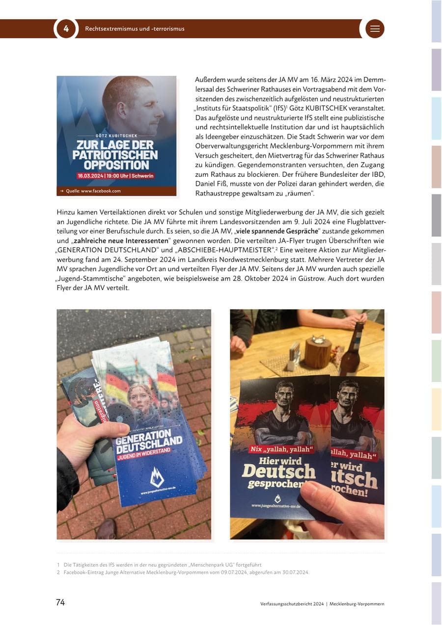 Seite 74 des Verfassungsschutzbericht 2024 Mecklenburg-Vorpommern