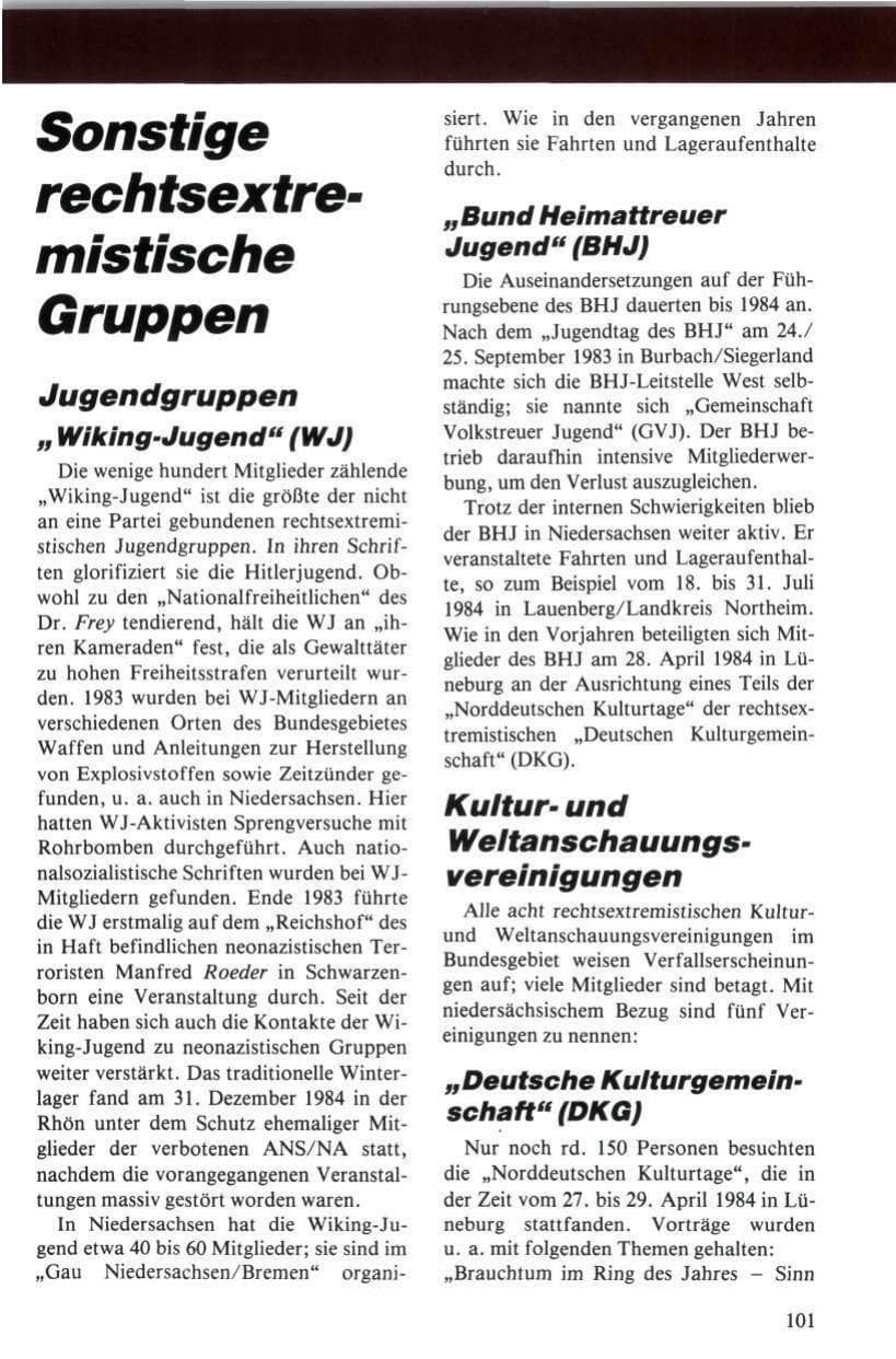 Seite 102 des Verfassungsschutzbericht 1984 Niedersachsen