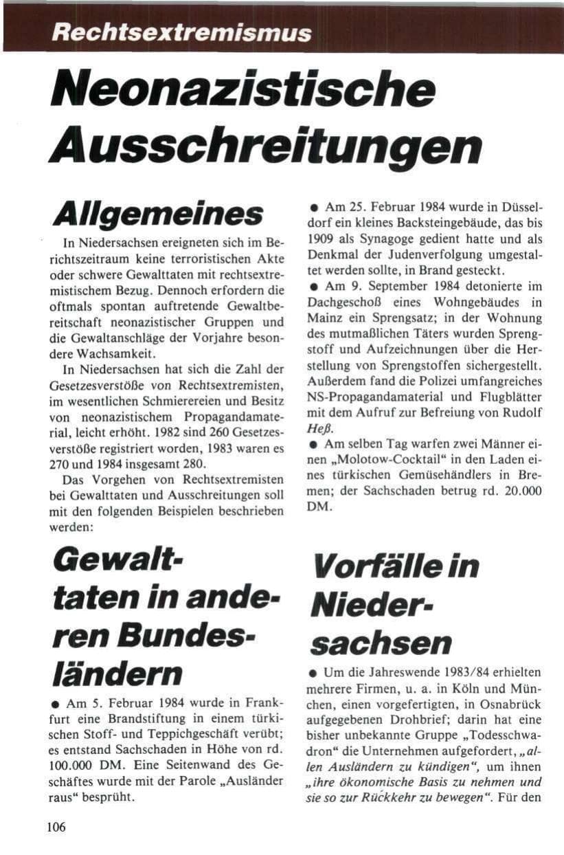 Seite 107 des Verfassungsschutzbericht 1984 Niedersachsen