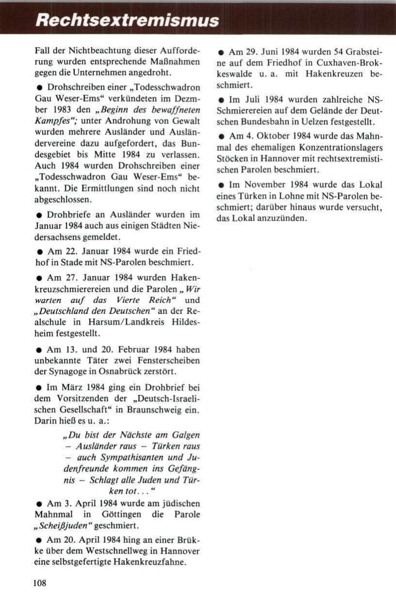 Seite 109 des Verfassungsschutzbericht 1984 Niedersachsen
