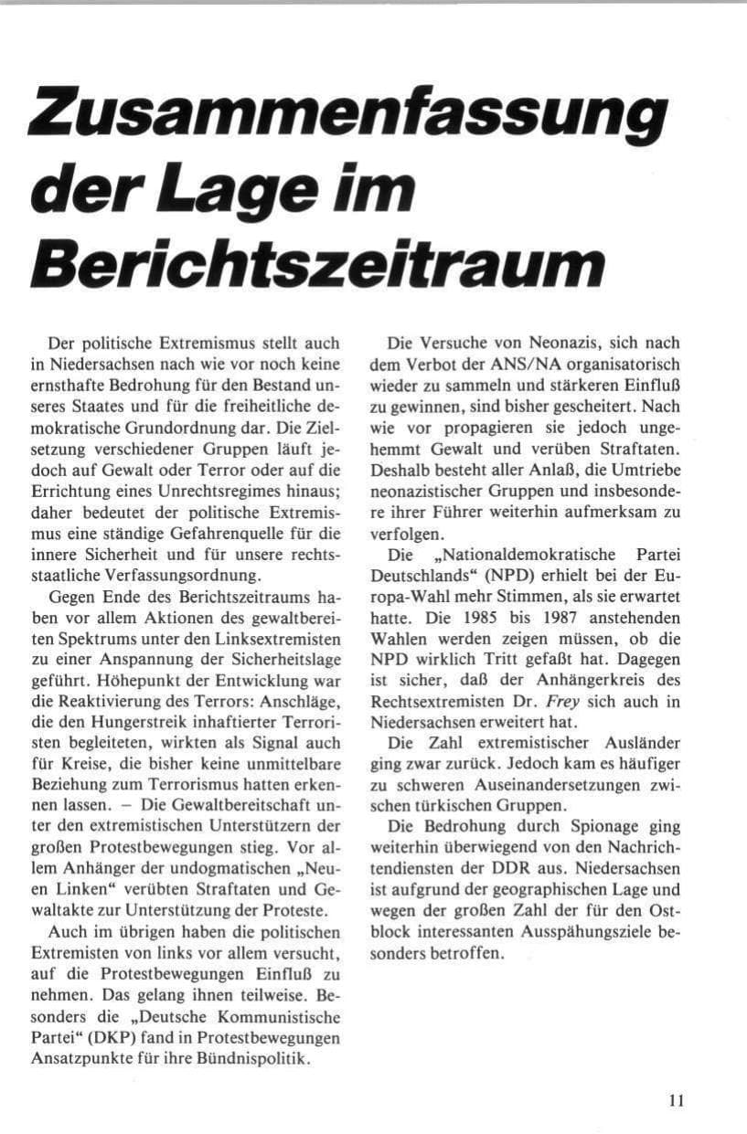 Seite 12 des Verfassungsschutzbericht 1984 Niedersachsen