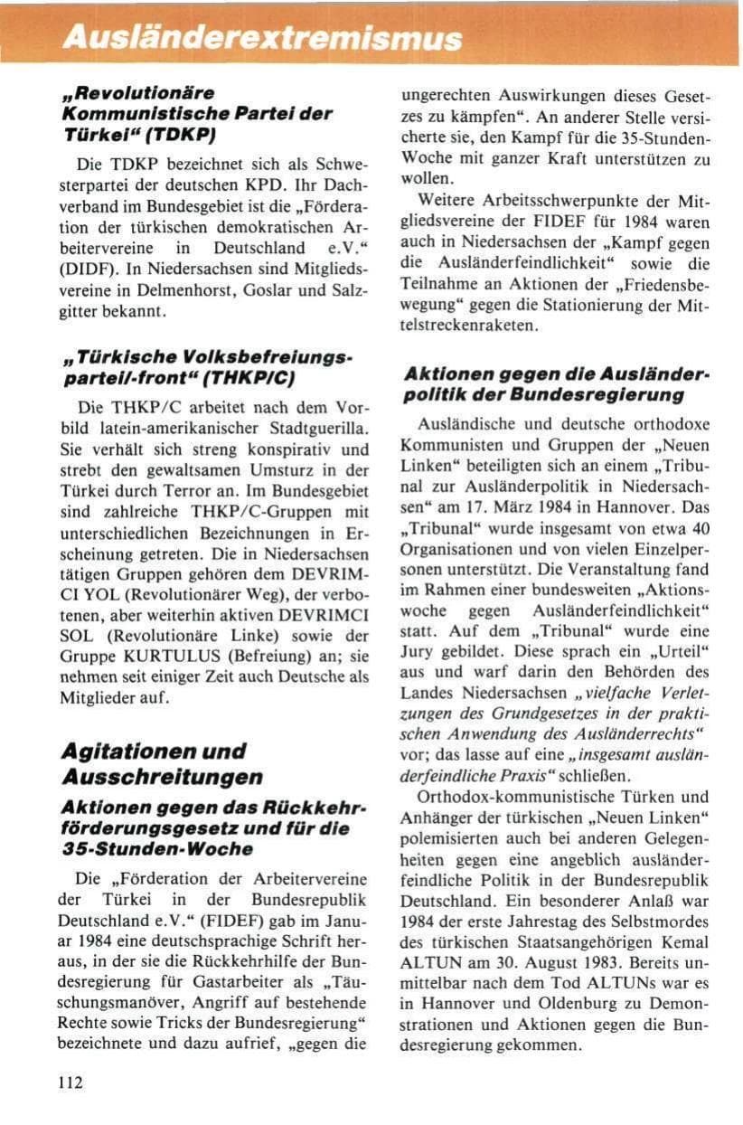 Seite 113 des Verfassungsschutzbericht 1984 Niedersachsen