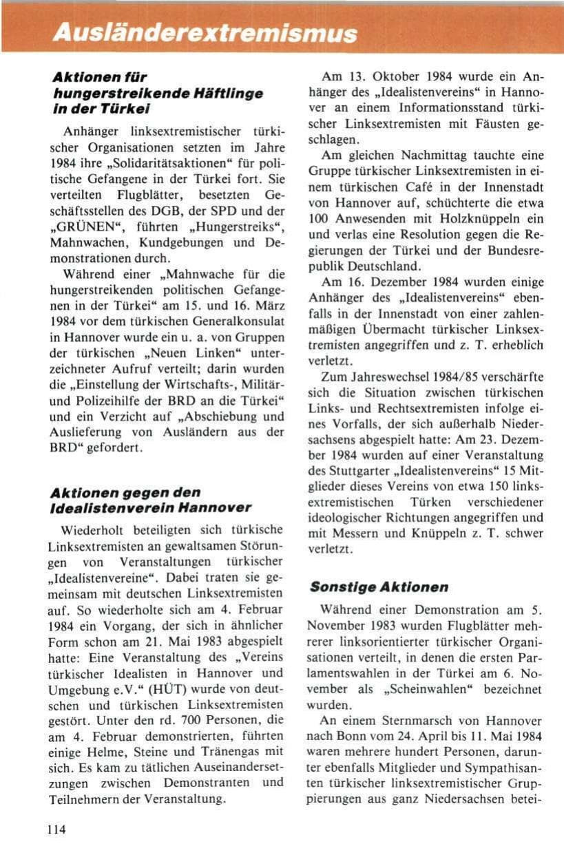 Seite 115 des Verfassungsschutzbericht 1984 Niedersachsen