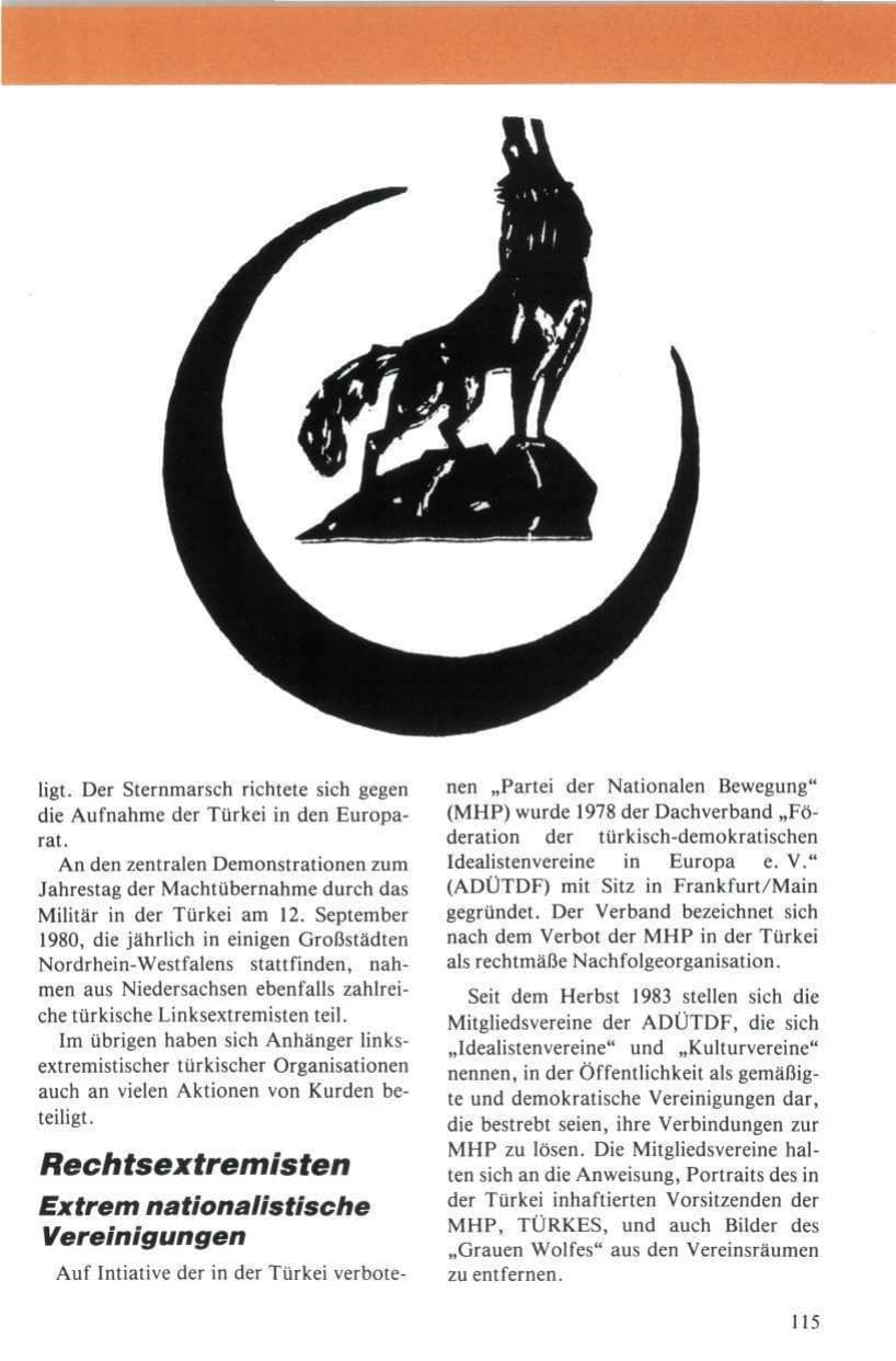 Seite 116 des Verfassungsschutzbericht 1984 Niedersachsen