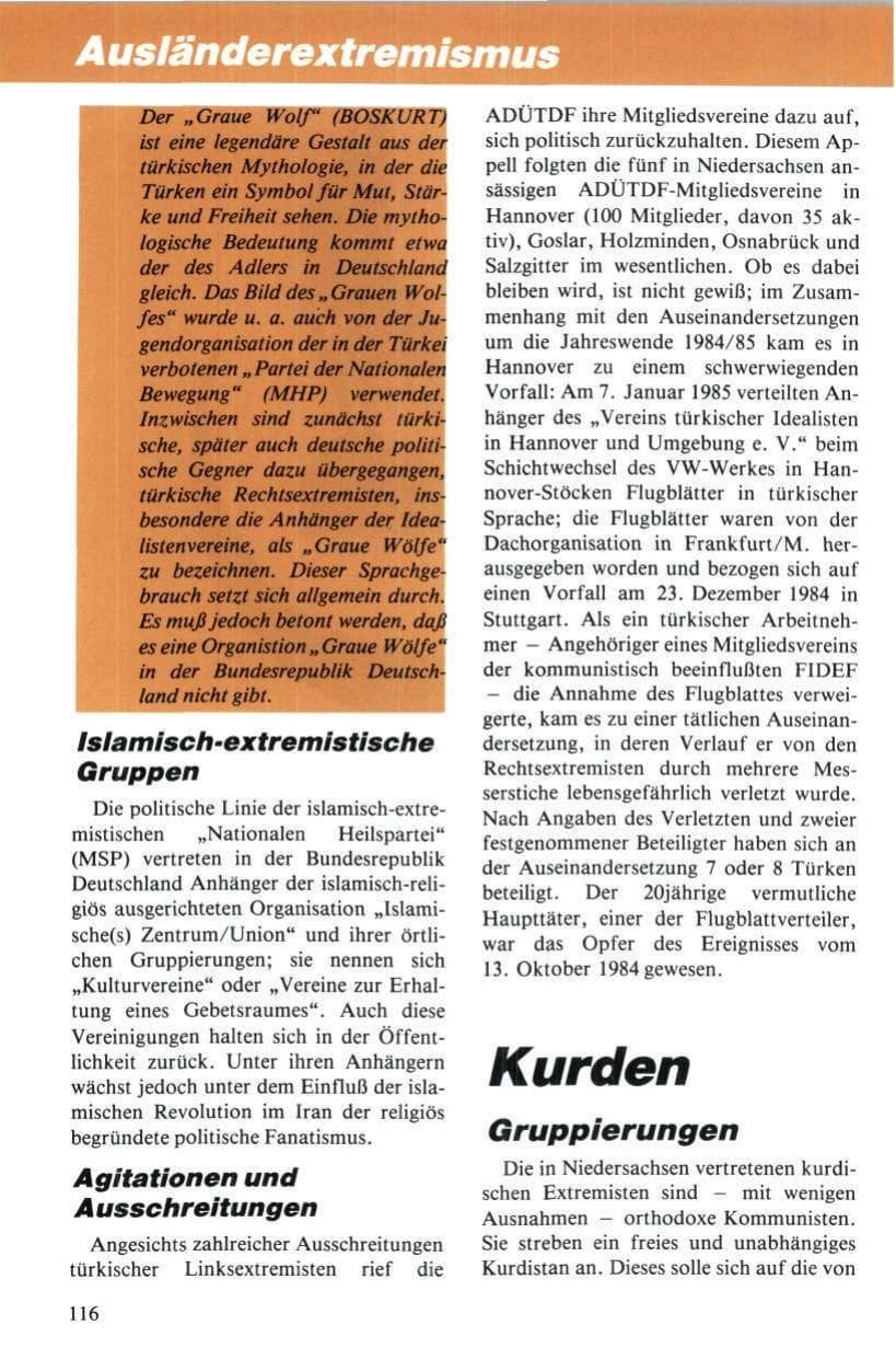 Seite 117 des Verfassungsschutzbericht 1984 Niedersachsen