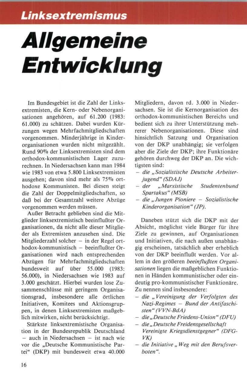 Seite 17 des Verfassungsschutzbericht 1984 Niedersachsen