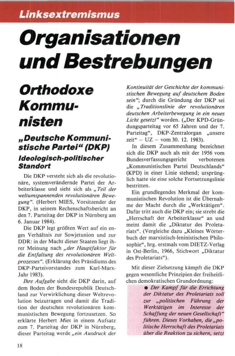 Seite 19 des Verfassungsschutzbericht 1984 Niedersachsen