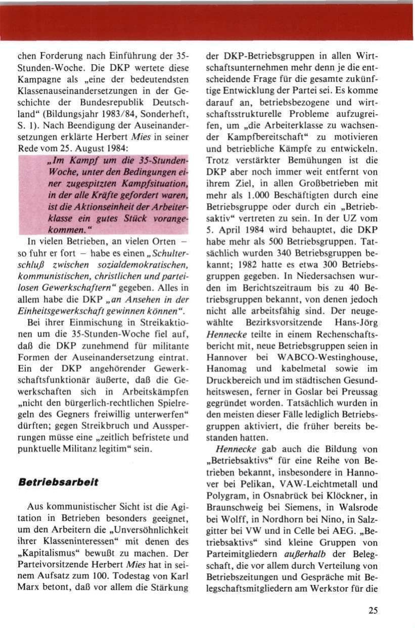 Seite 26 des Verfassungsschutzbericht 1984 Niedersachsen