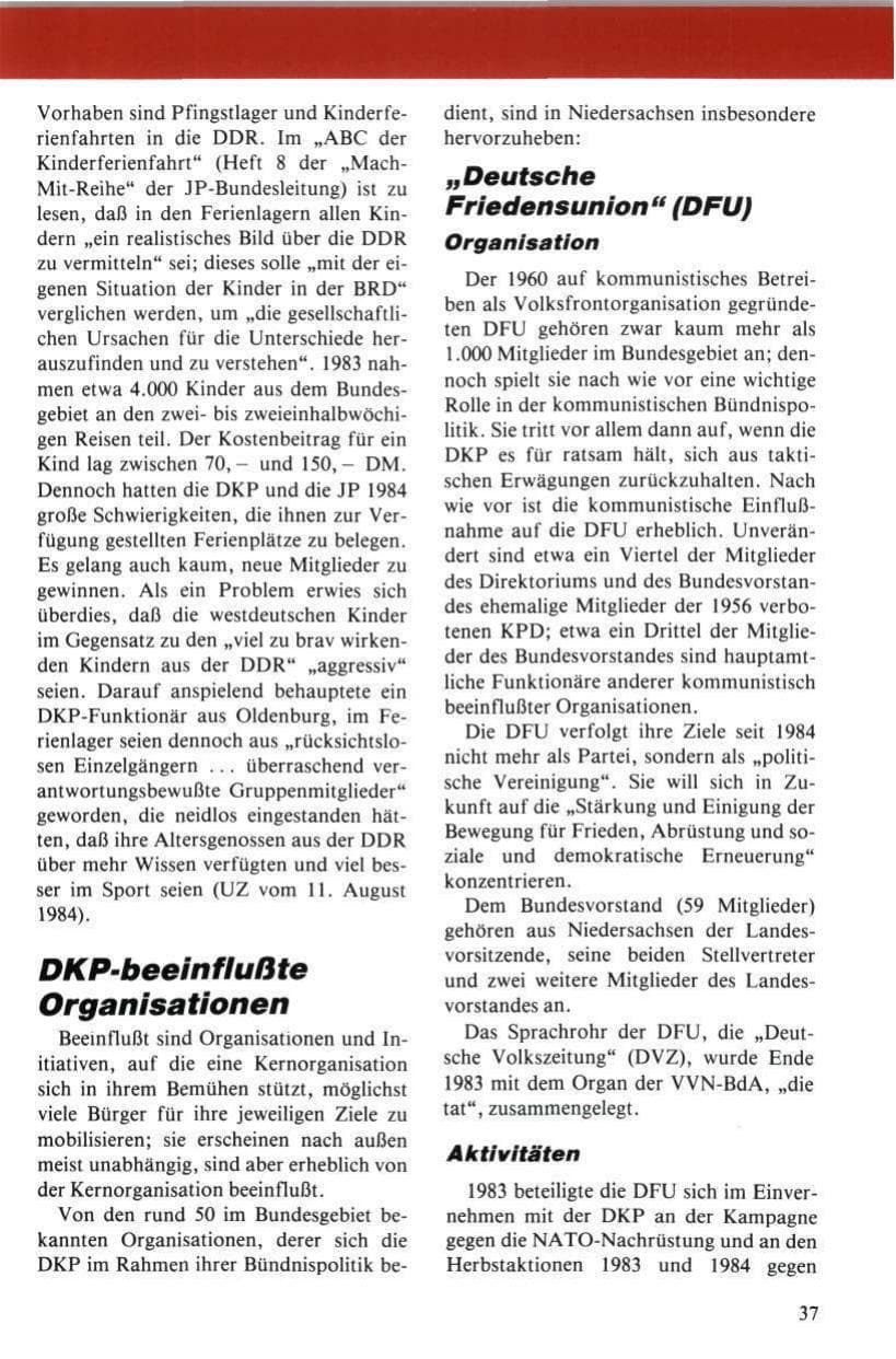 Seite 38 des Verfassungsschutzbericht 1984 Niedersachsen