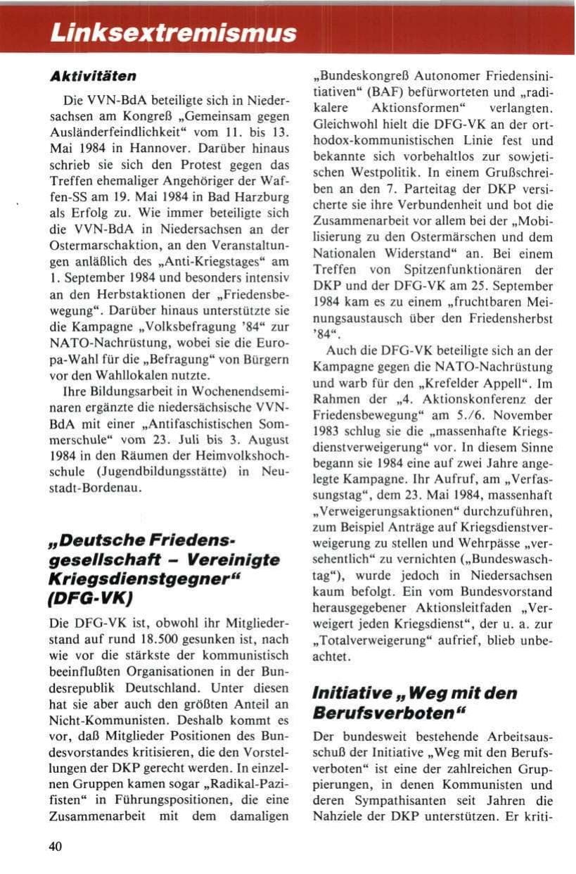 Seite 41 des Verfassungsschutzbericht 1984 Niedersachsen