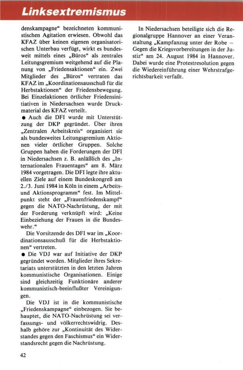 Seite 43 des Verfassungsschutzbericht 1984 Niedersachsen