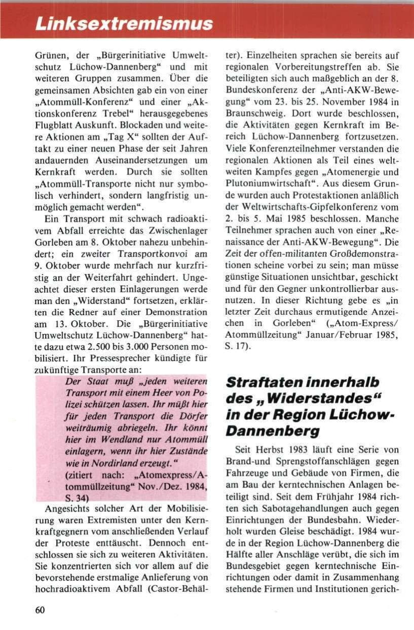 Seite 61 des Verfassungsschutzbericht 1984 Niedersachsen
