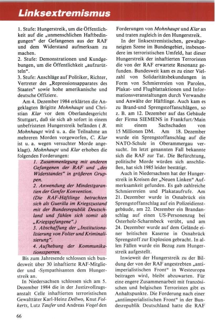 Seite 67 des Verfassungsschutzbericht 1984 Niedersachsen