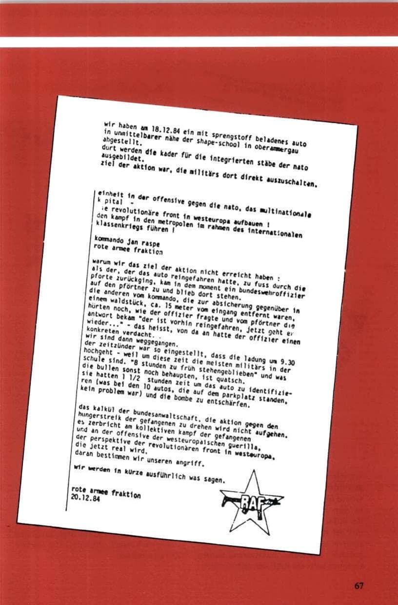 Seite 68 des Verfassungsschutzbericht 1984 Niedersachsen