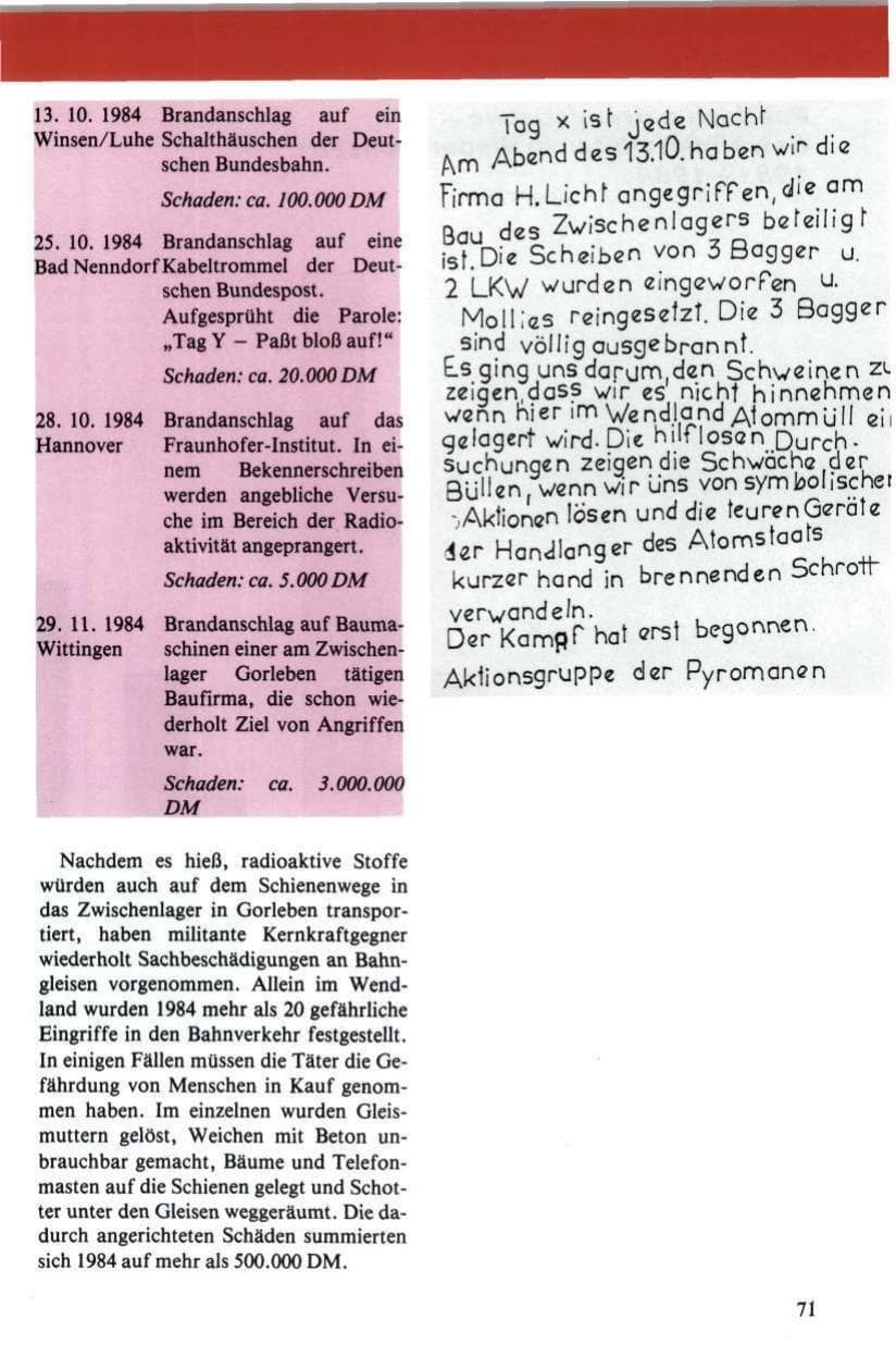 Seite 72 des Verfassungsschutzbericht 1984 Niedersachsen