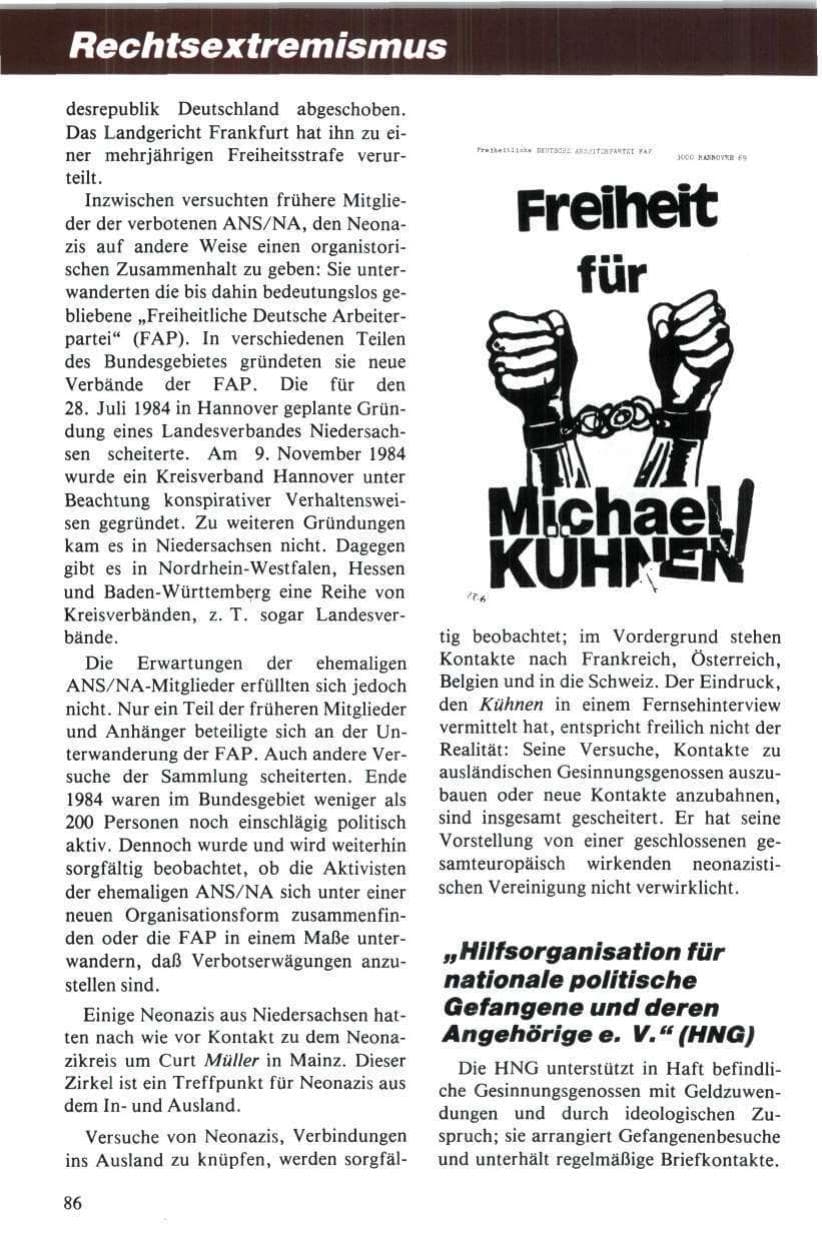 Seite 87 des Verfassungsschutzbericht 1984 Niedersachsen
