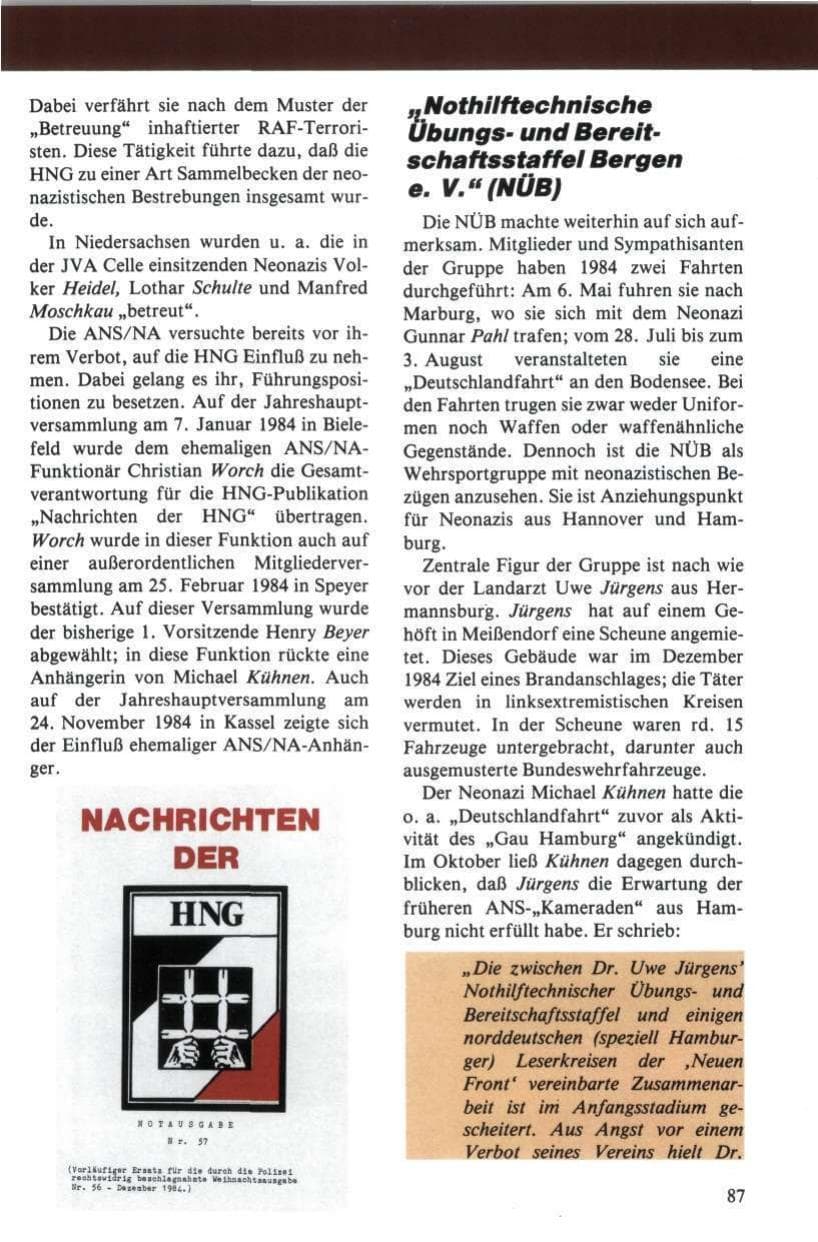 Seite 88 des Verfassungsschutzbericht 1984 Niedersachsen