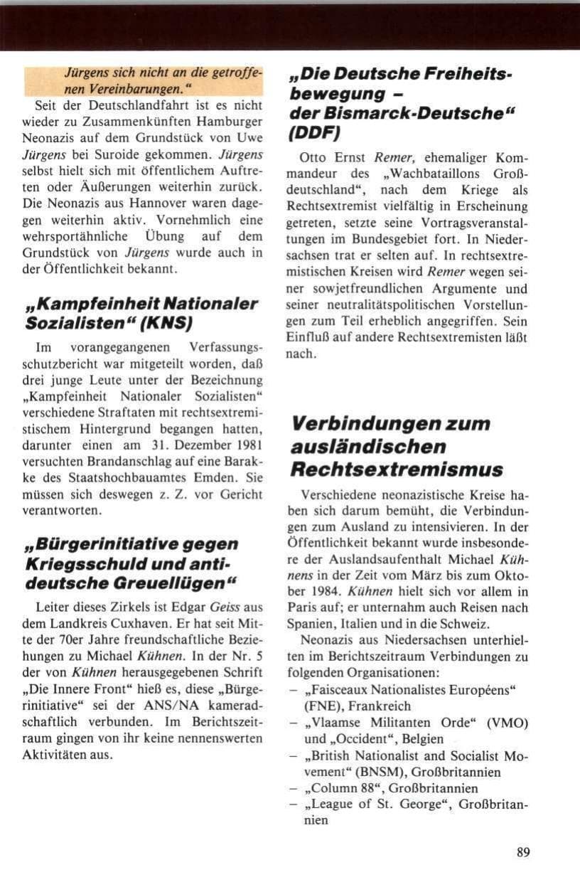 Seite 90 des Verfassungsschutzbericht 1984 Niedersachsen