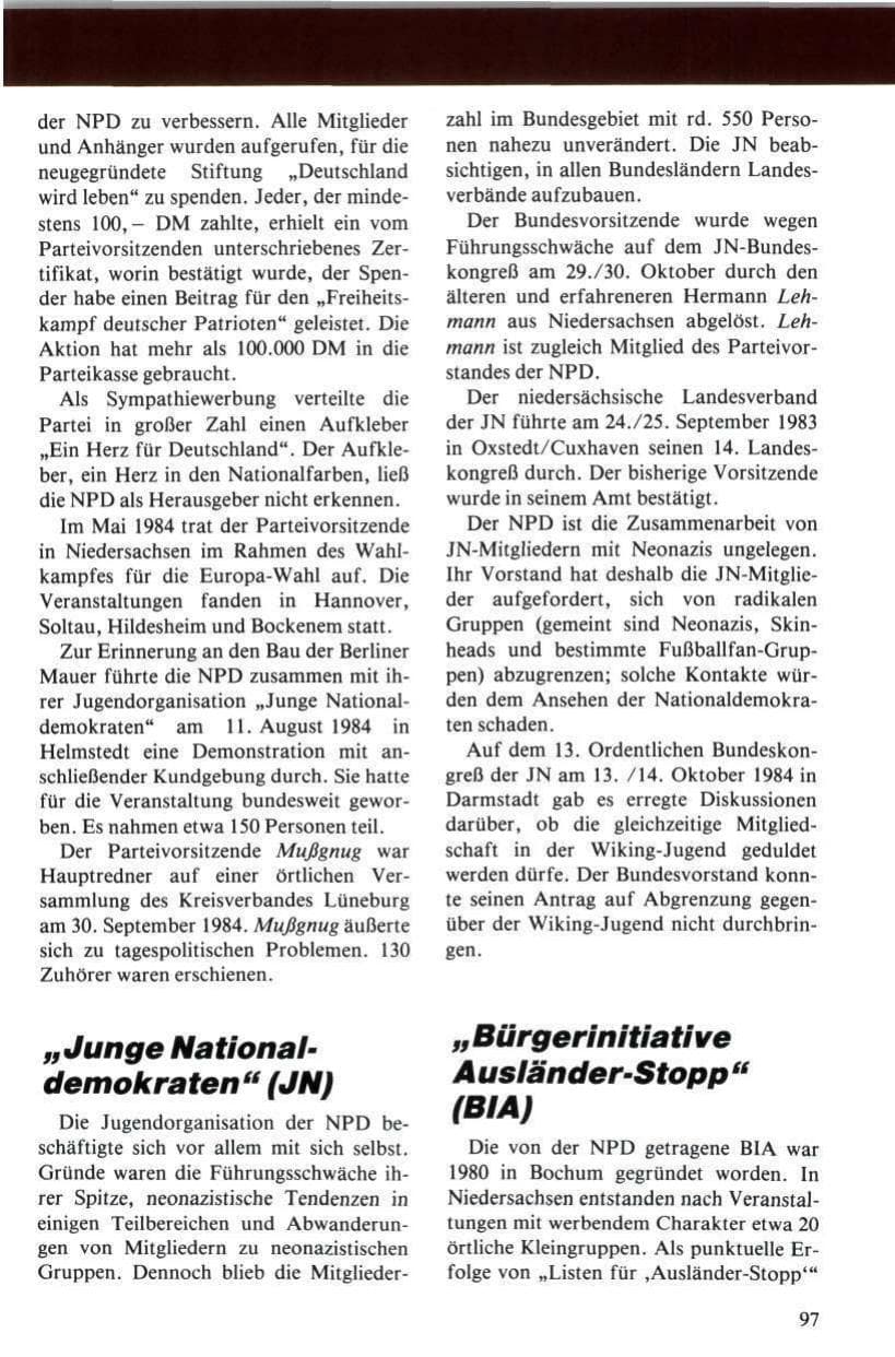 Seite 98 des Verfassungsschutzbericht 1984 Niedersachsen