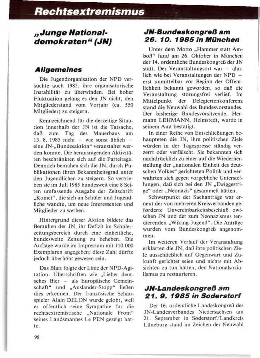 Seite 102 des Verfassungsschutzbericht 1985 Niedersachsen